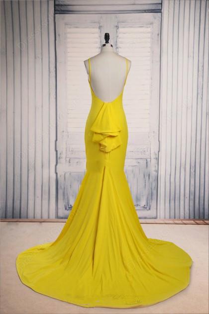 yellow mermaid backless formal simple long prom dress, PD1366