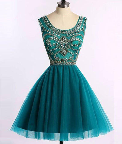 Short Green Homecoming Dress with Beads, BD3614