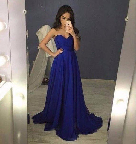 royal blue chiffon sweetheart simple long prom dress, PD7178