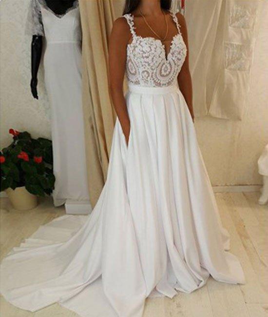 elegant A-line two straps white chiffon long prom dress, PD6801