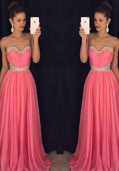 formal elegant watermelon strapless chiffon long prom dress, PD11148