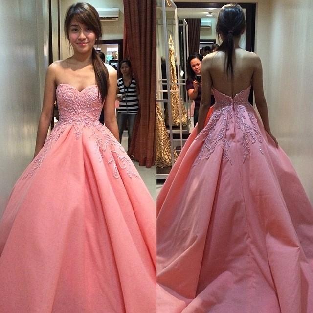 sweetheart pink A-line satin long princess prom dress, PD11149