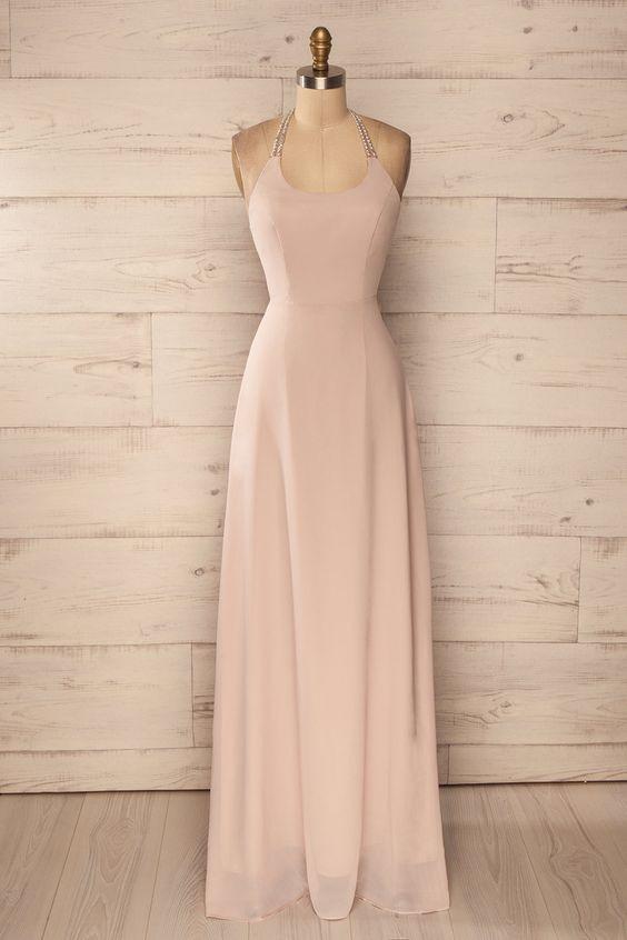 halter chiffon simple long prom dress, PD1483