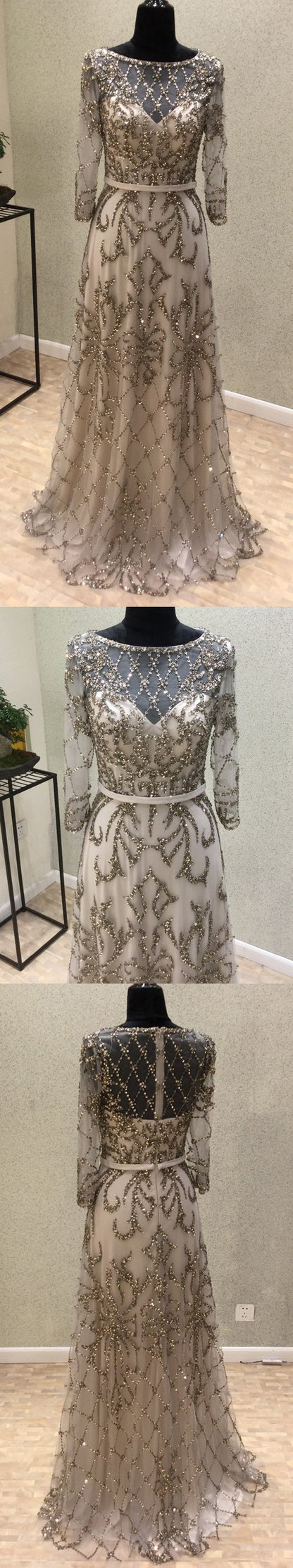 formal long sleeves sparkle long prom dress, PD8870