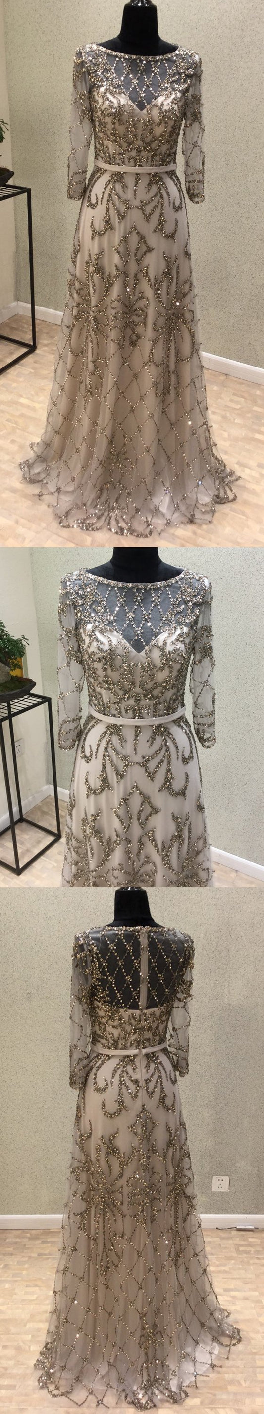 formal long sleeves sparkle long prom dress, PD8870