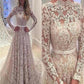 lace prom dress, long prom dress, A-line prom dress, long sleeves prom dress, evening gown , BD480