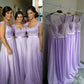 lilac chiffon long beautiful lace top bridesmaid dresses, BD2019