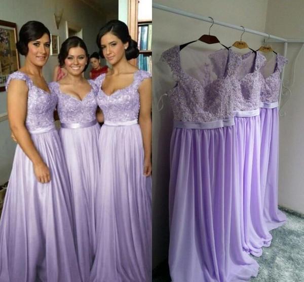 lilac chiffon long beautiful lace top bridesmaid dresses, BD2019