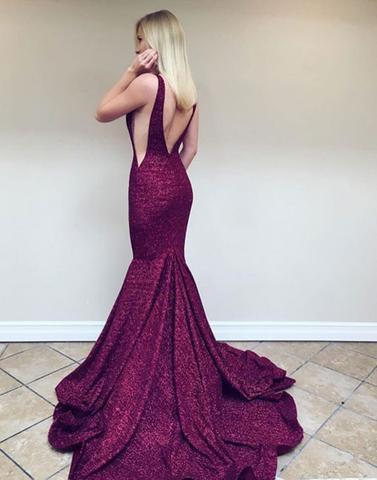 sparkle burgundy sequin sparkle mermaid formal long prom dress, PD6846