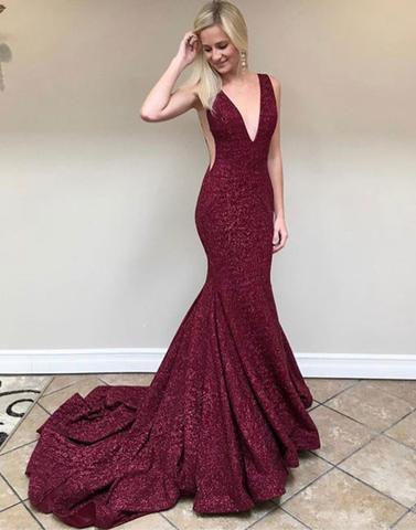Mermaid Burgundy Sequins Prom Dress,Classic Burgundy Formal Gown Y1545 main image 1